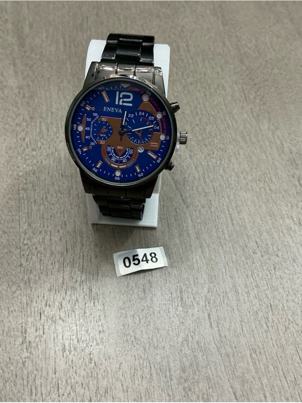 ENEVA Blue Dial Black Metal Bracelet Watch